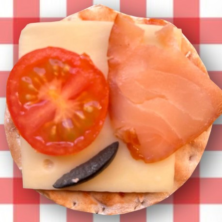 Pizzetas 10cms jamon salmon ahumado x25