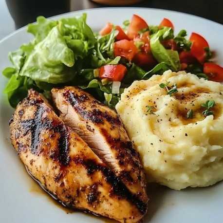 Pollo con pure y ensalada