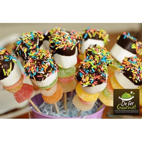 Brochetas de Marshmallow con chocolate y gomitas x20